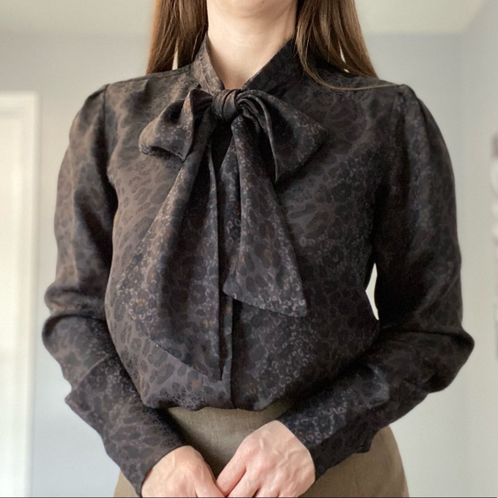 Ann Taylor (Petite) bow blouse animal print